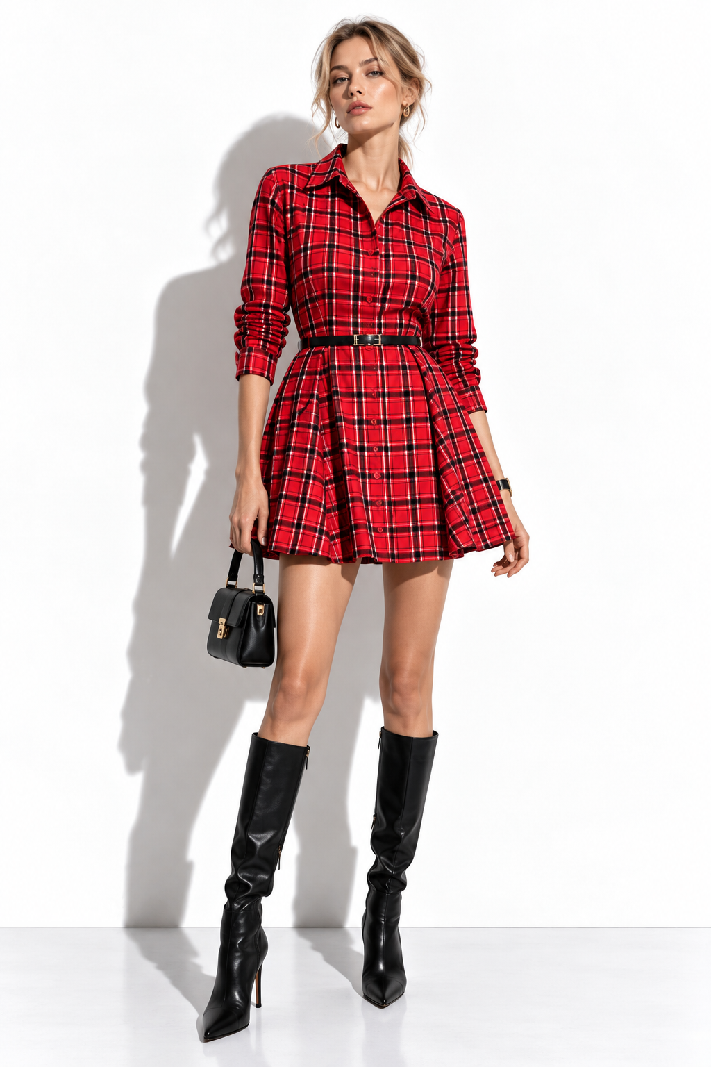 Abito Camicia a Quadri con Cintura | Stile Casual