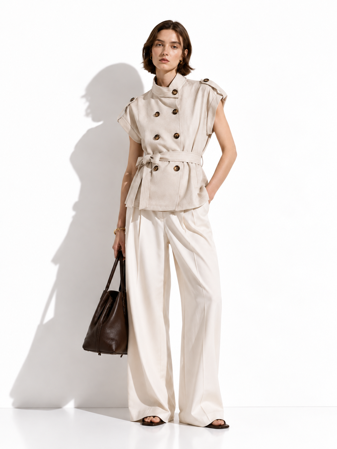 Sleeveless Windbreaker Vest with Belt | Elegant Style