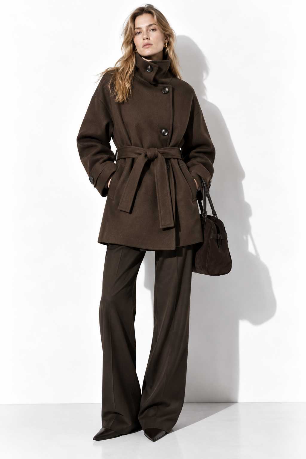 Cappotto Midi con Collo Alto e Cintura | Stile Elegante