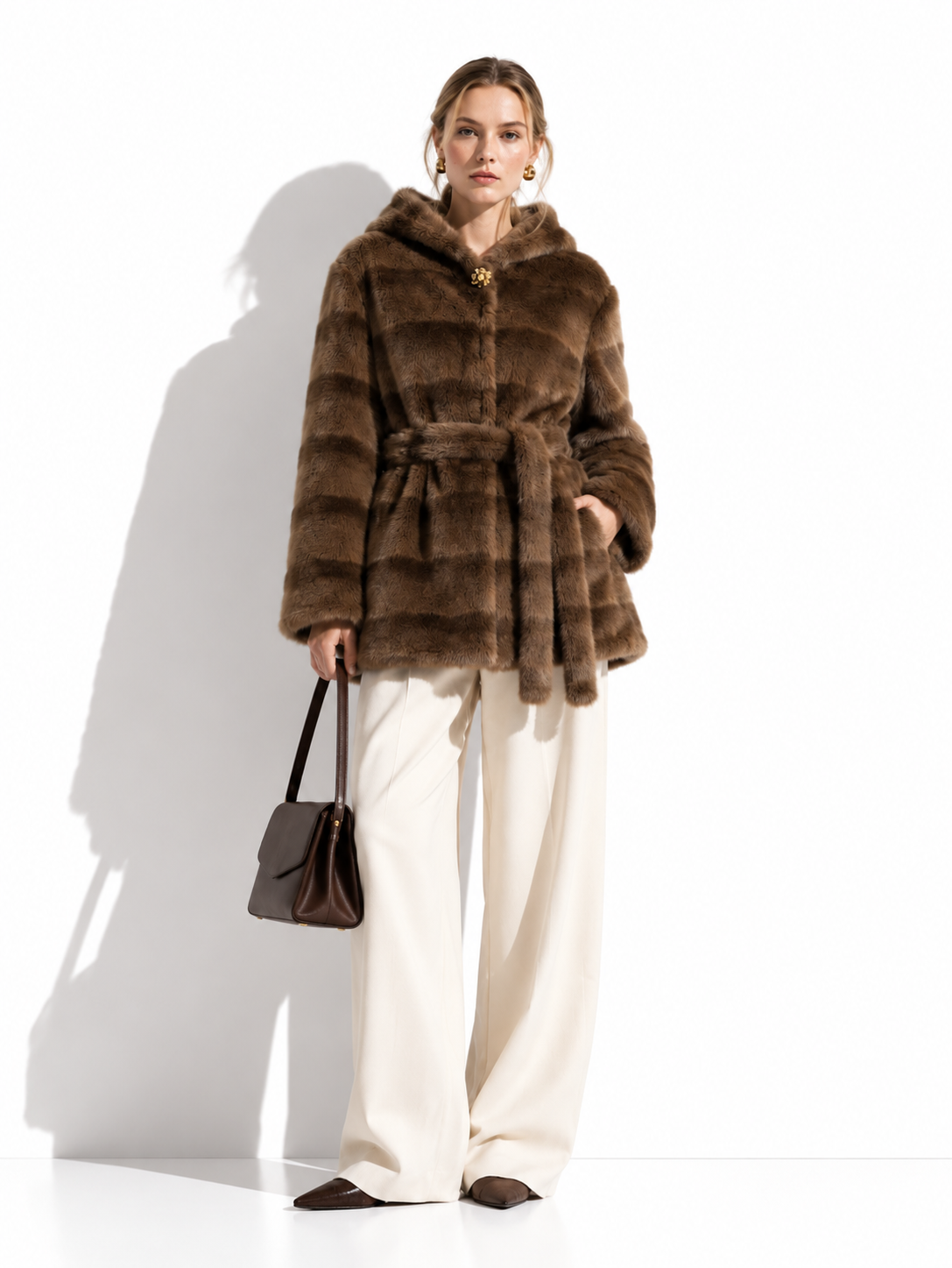 Hooded Faux Fur Coat with Belt | Winter Style