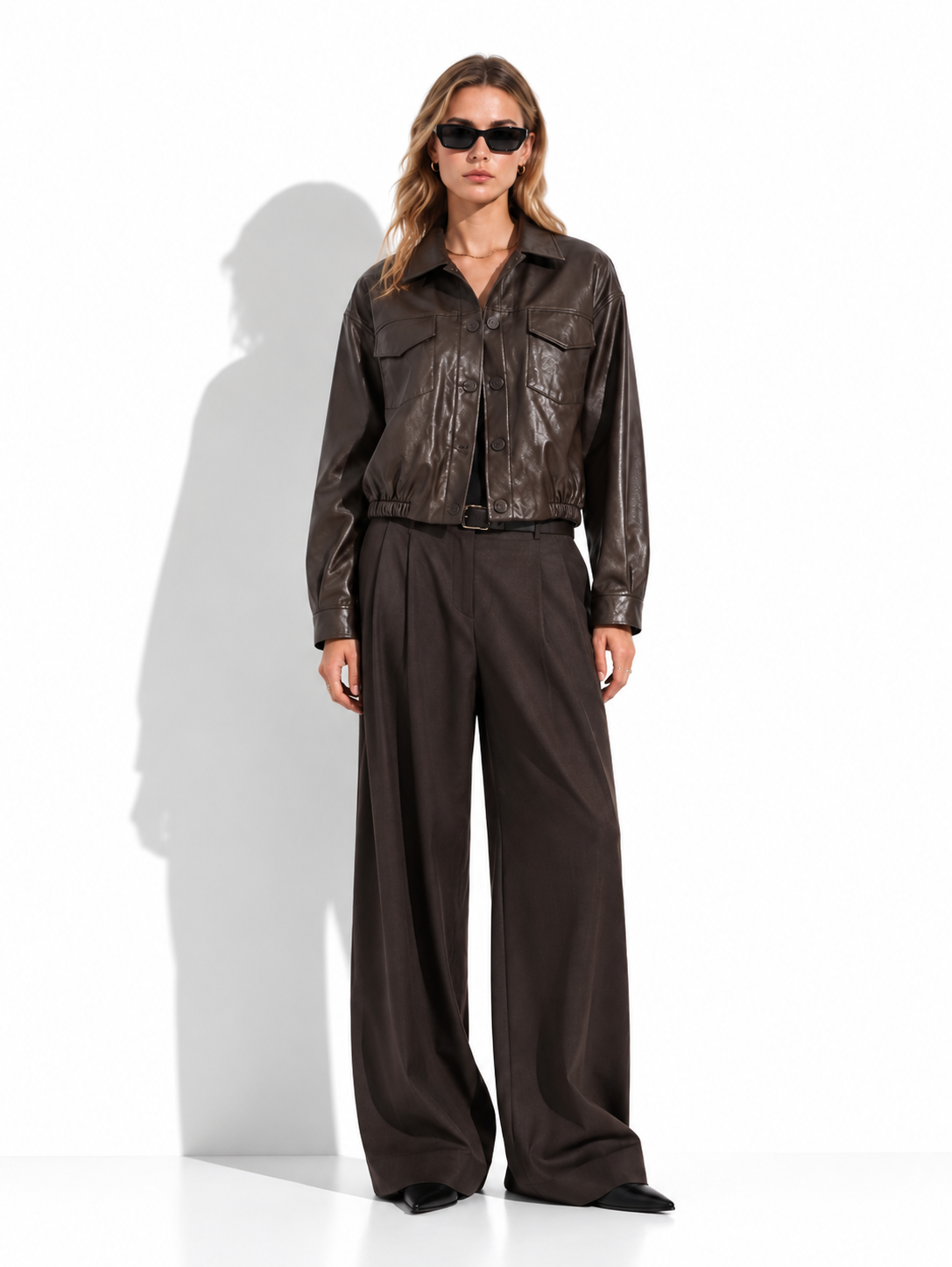 Faux Leather Jacket with Chest Pocket | Casual Style