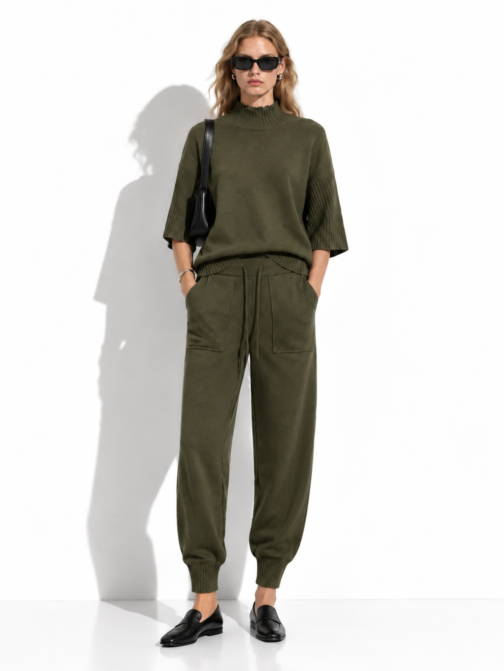 Knitted Set with High Neck and Drawstring | Casual Style