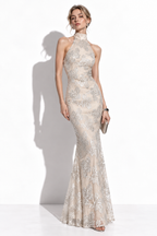 Abito Maxi con Scollo Halter e Paillettes | Stile Elegante