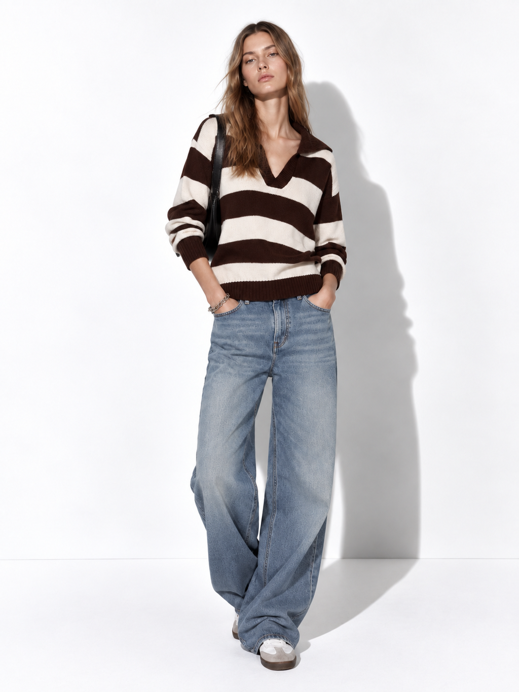 Maglia a Righe con Scollo a V e Maniche Lunghe | Stile Casual