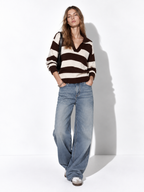 Maglia a Righe con Scollo a V e Maniche Lunghe | Stile Casual