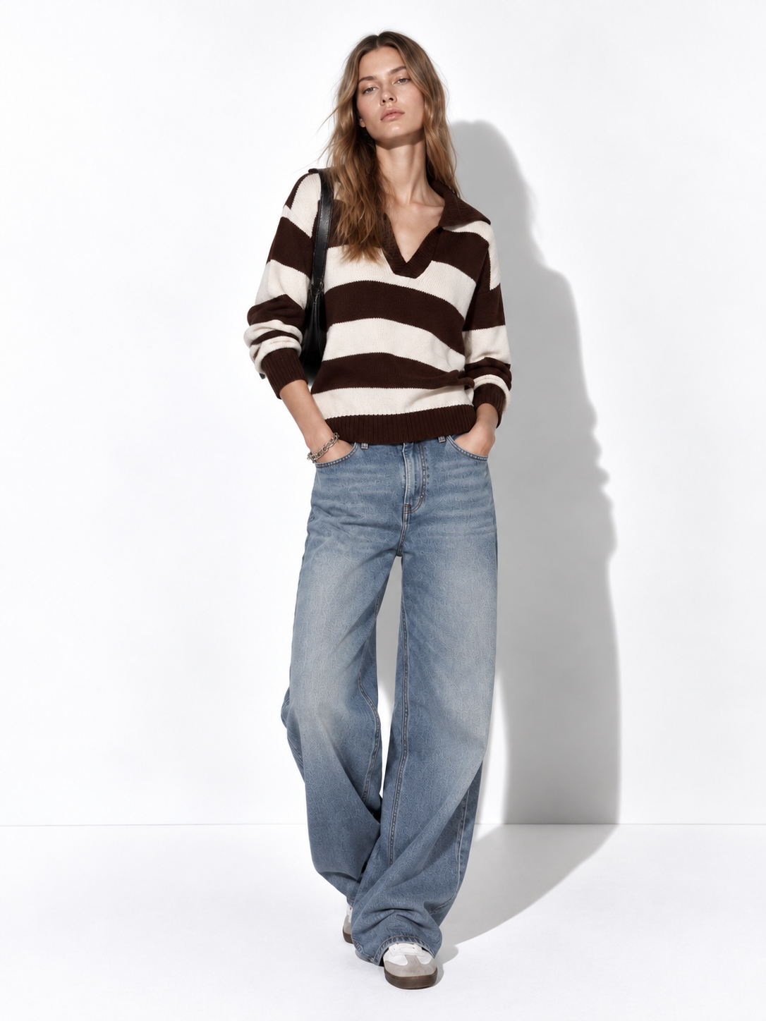 Maglia a Righe con Scollo a V e Maniche Lunghe | Stile Casual