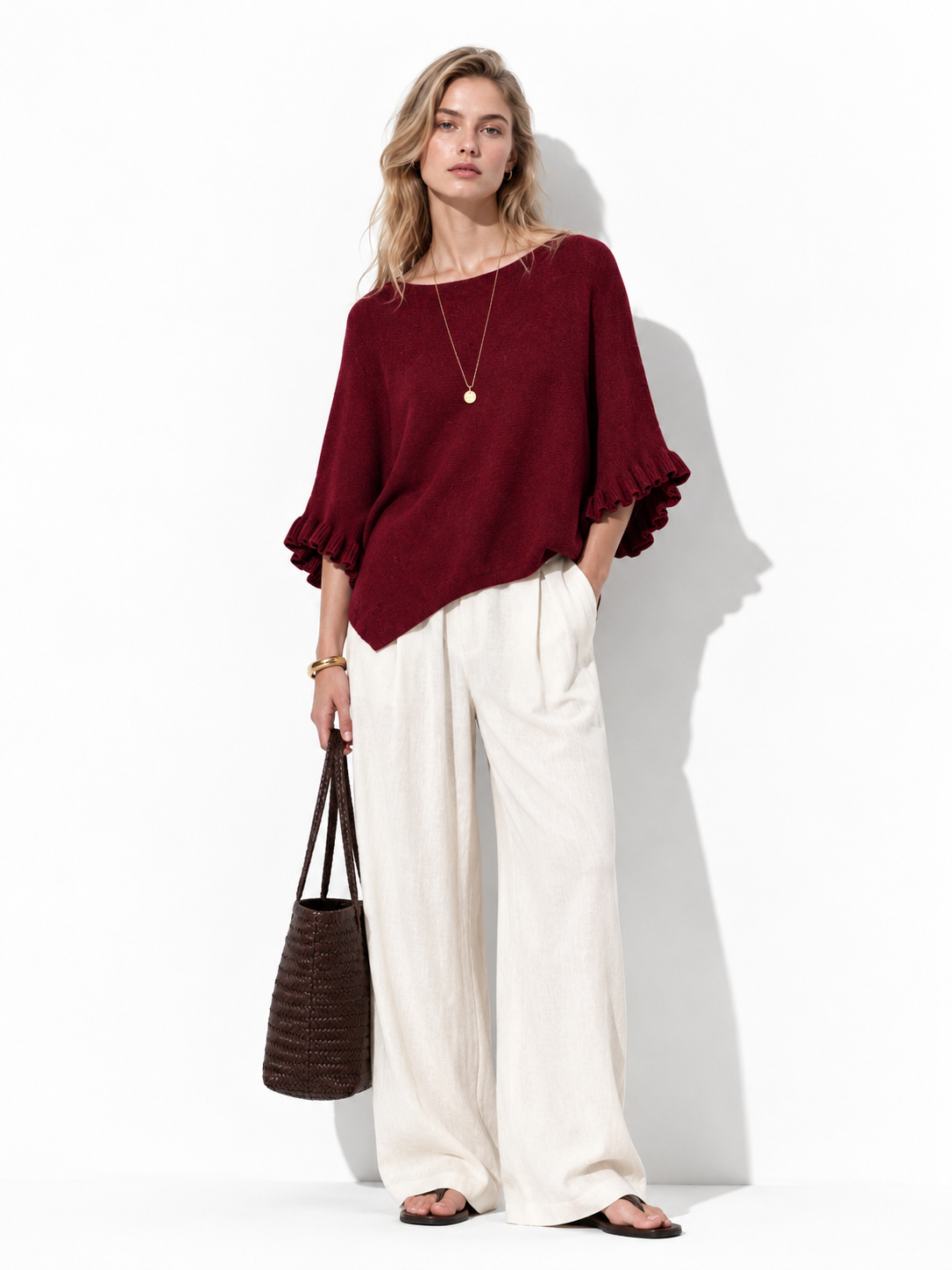 Maglia Loose a Maniche Svasate con Balze | Stile Casual