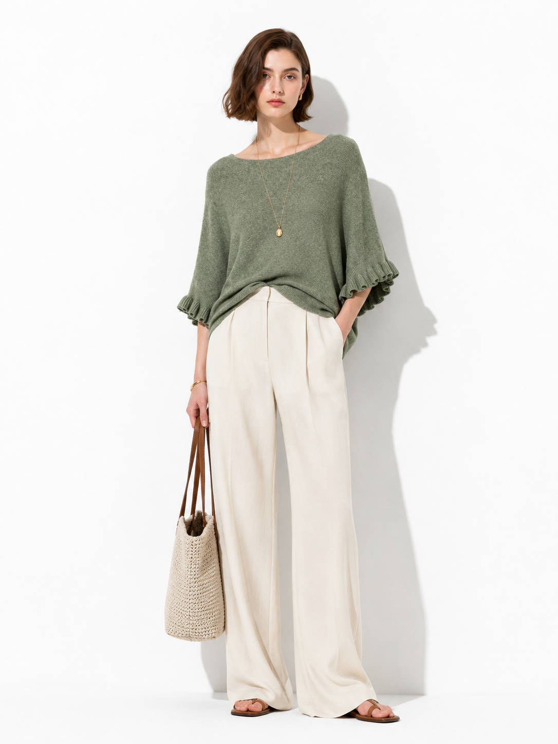 Maglia Loose a Maniche Svasate con Balze | Stile Casual
