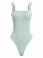 Bodysuit a Costine Senza Maniche con Scollo Quadrato | Basic Slim
