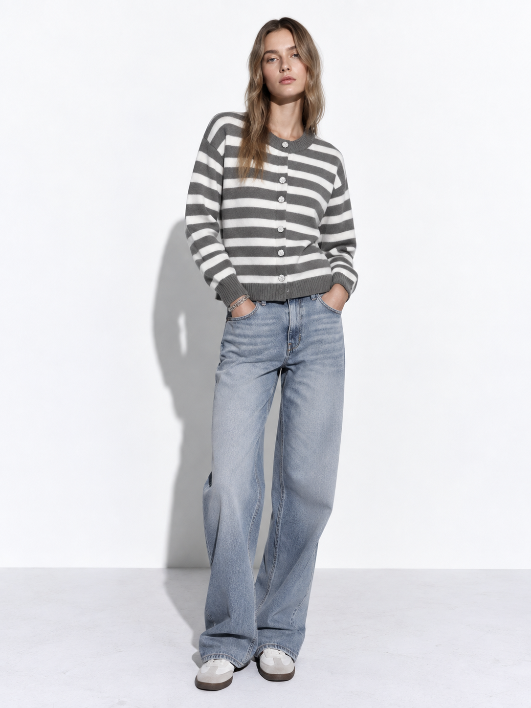 Cardigan a Maglia a Righe con Bottoni | Stile Casual