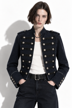 Giacca in Denim Lavato con Collo Alto e Bottoni | Stile Casual