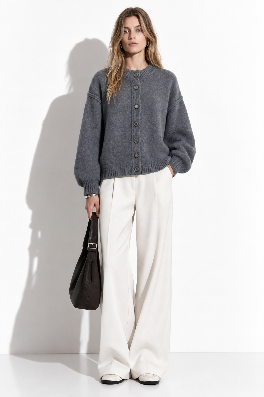 Cardigan a Maglia con Girocollo e Bottoni | Stile Casual