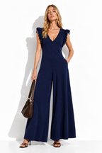 Tuta Militare a Gamba Larga con Spalline Arricciate | Casual Chic