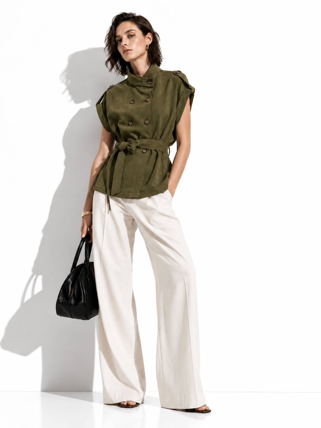 Sleeveless Windbreaker Vest with Belt | Elegant Style