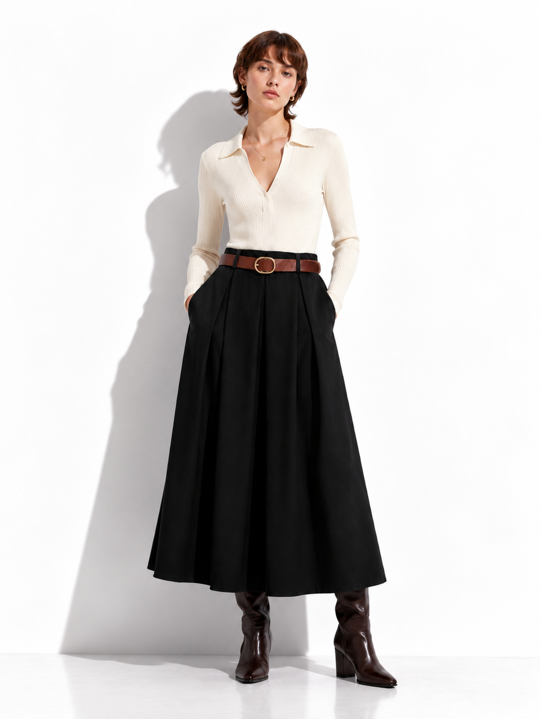 Gonna a Vita Alta Svasata con Elastico e Cintura | Stile Elegante