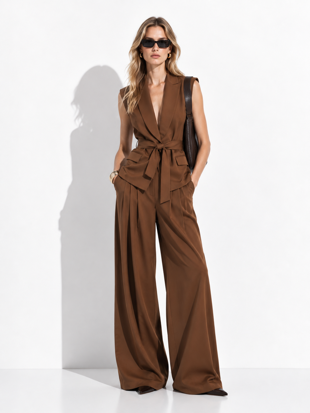 Completo con Gilet Senza Maniche e Pantaloni Palazzo | Eleganza Moderna