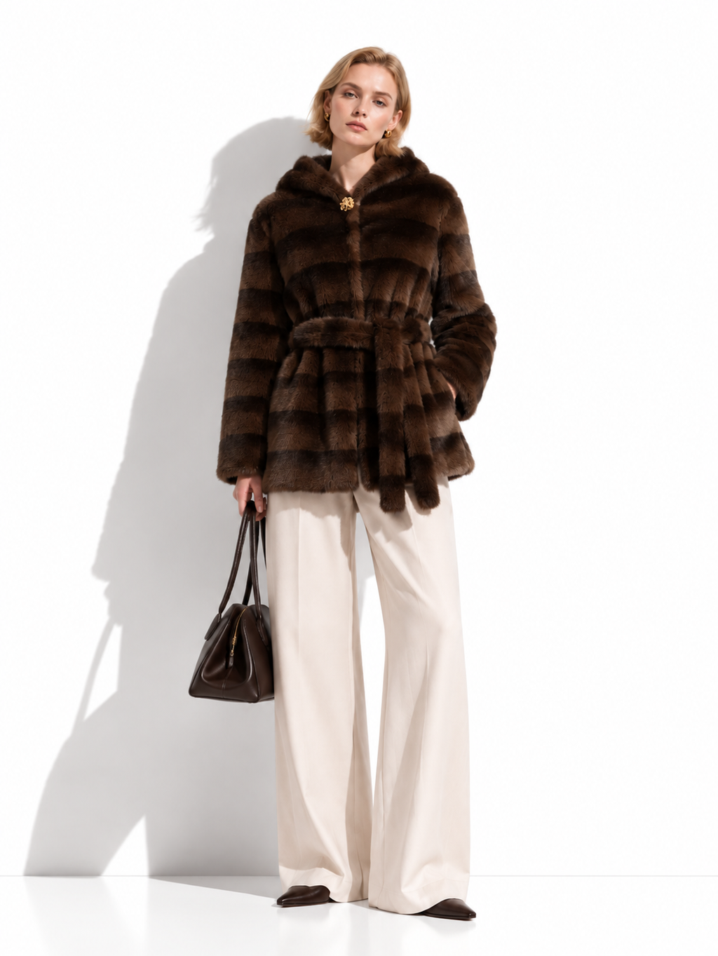 Hooded Faux Fur Coat with Belt | Winter Style