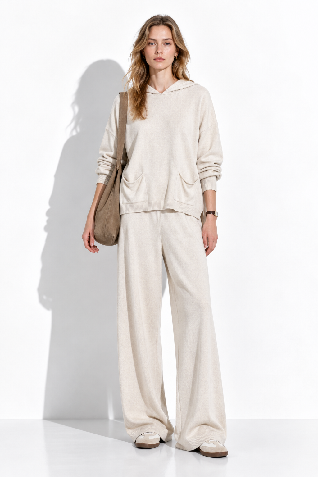 Knitted Set with Hood and Wide-Leg Pants | Casual Style