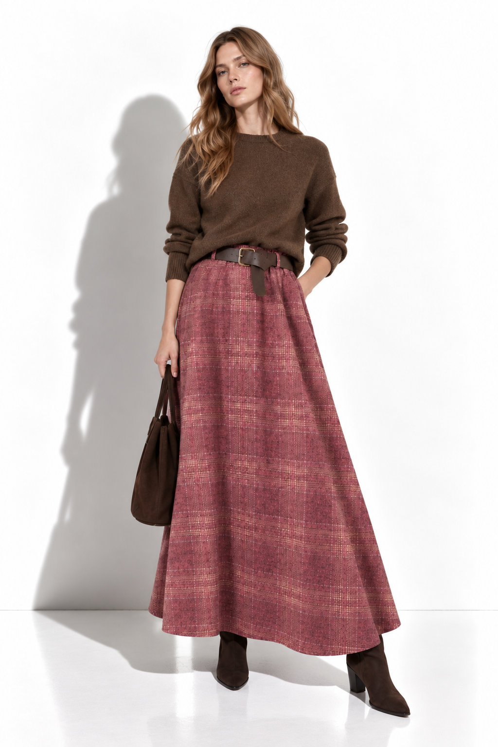 Gonna Midi a Quadri con Cintura | Stile Casual