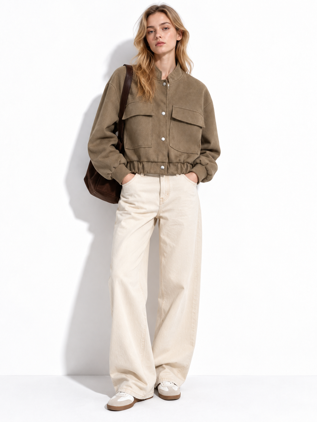 Giacca Corta con Collo Alto e Grandi Tasche | Stile Casual