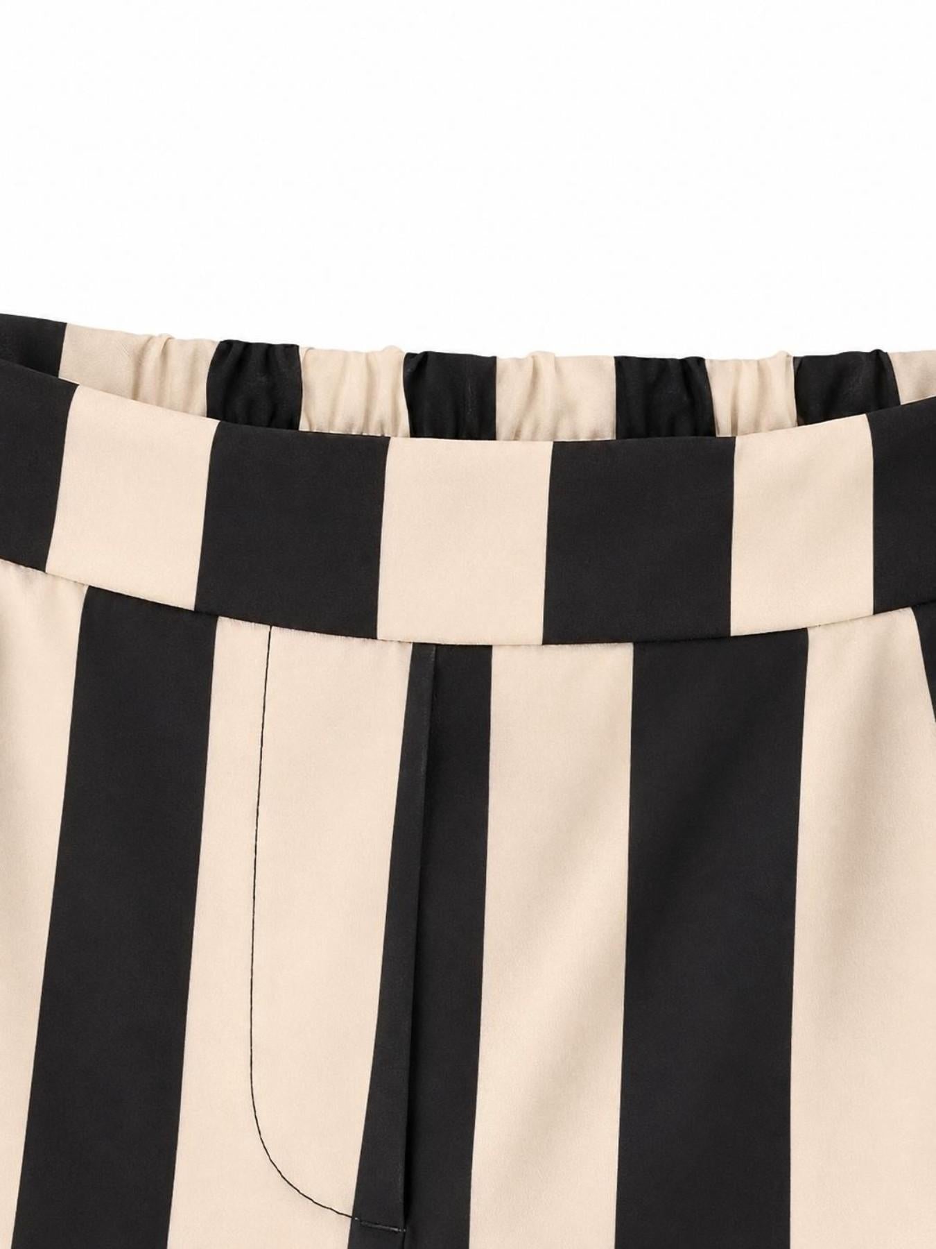 URBANREVERSE Women's Striped Wide Leg Pants, High Waist Nine Inch Pants, Loose Fit Slimming Wide Leg Skirt Pants, Elastic Waist Casual Fashion Summer Wear, Made in Italy