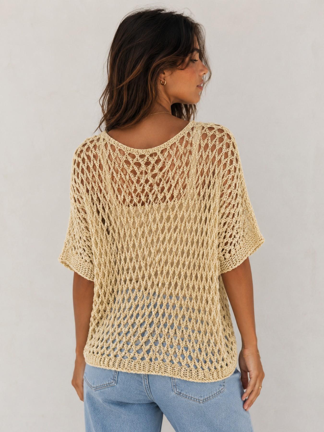 URBANREVERSE Women’s Metallic Crochet Knit Top Openwork Lurex Sweater Lightweight Beach Cover Up Relaxed Fit Summer Knitwear Casual Chic Shimmer Pullover Made in Italy