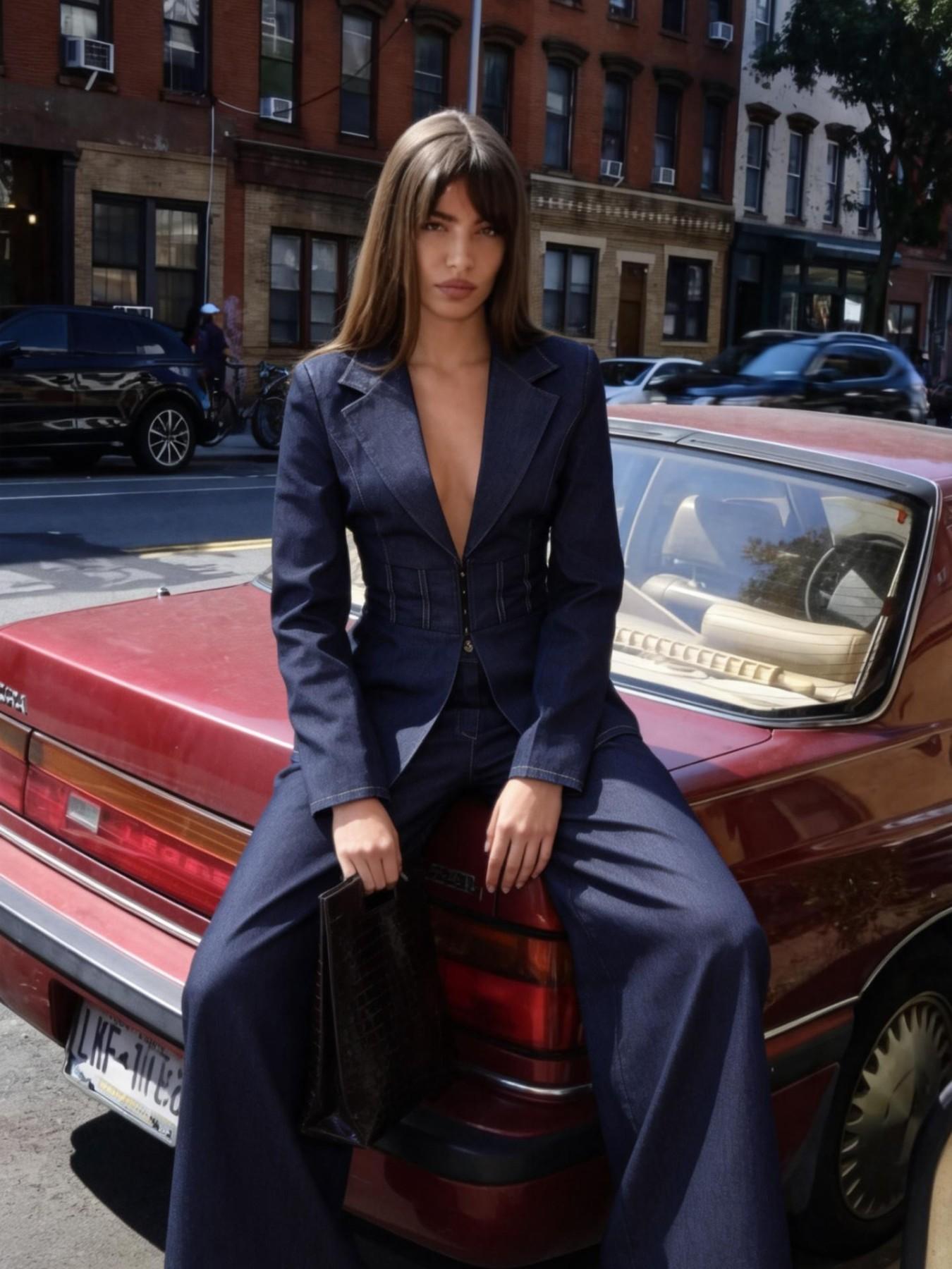 URBANREVERSE Coordinated Set Two Piece Blazer Jacket Wide Leg Pants Women Denim Look Tailored Set Elegant Chic Outfit Structured Waist Fashion Set Street Style Minimal Chic Italian Style Jeans Cotton Made in Italy