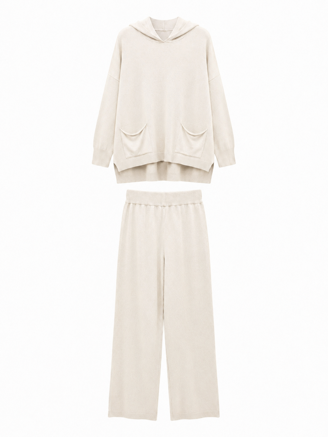 Knitted Set with Hood and Wide-Leg Pants | Casual Style