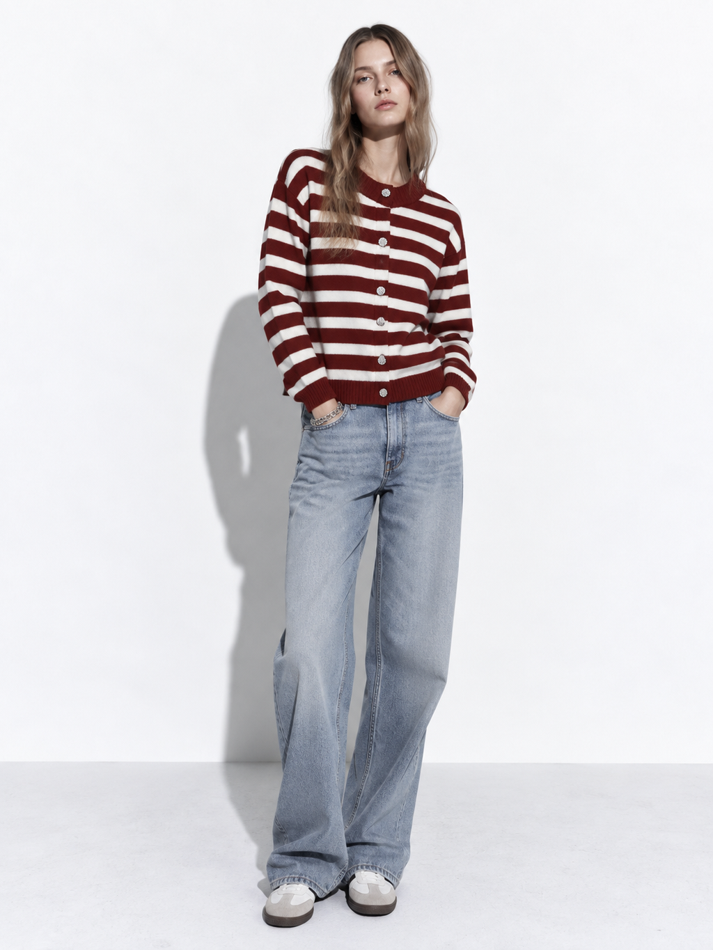 Cardigan a Maglia a Righe con Bottoni | Stile Casual