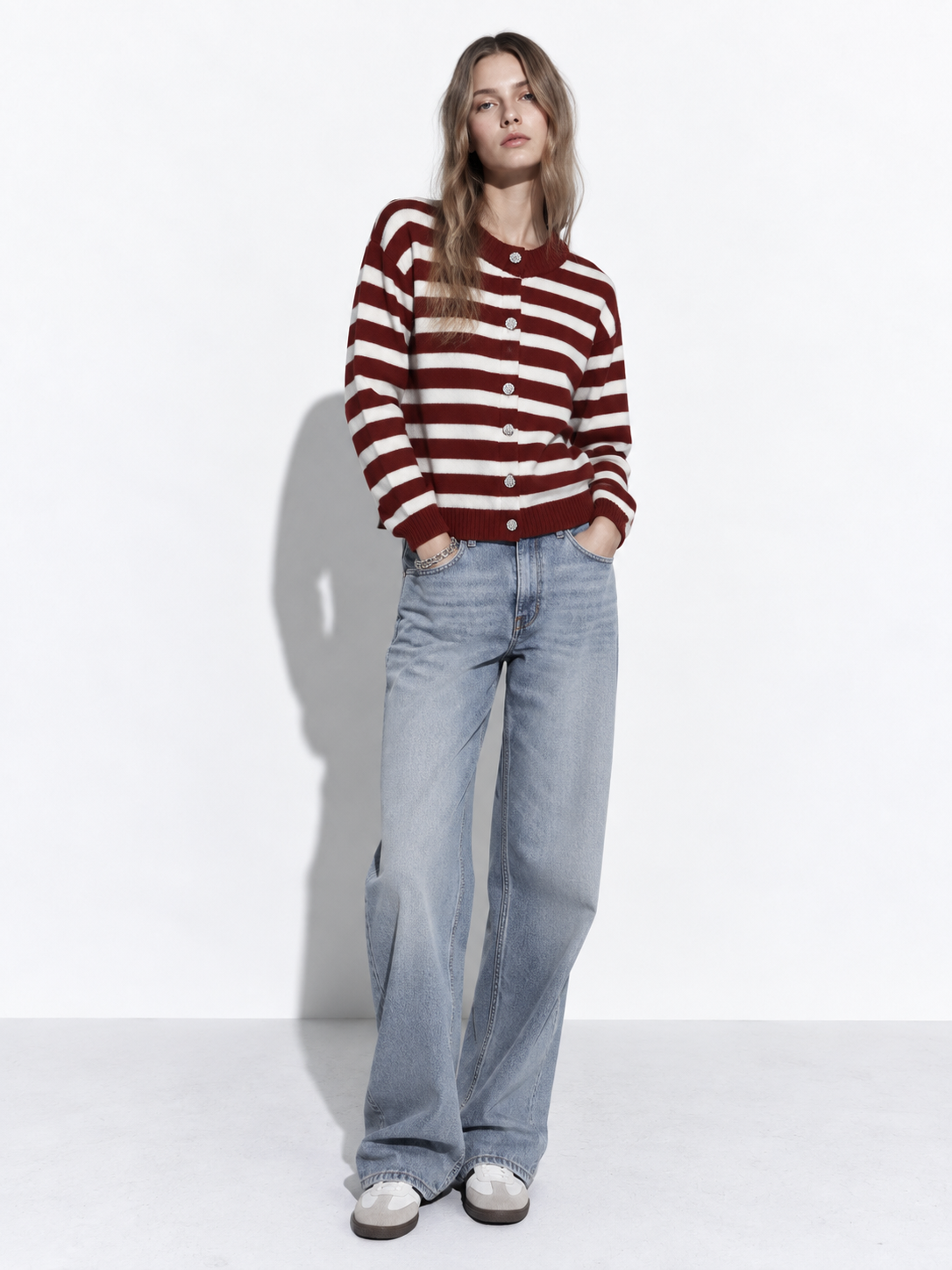 Cardigan a Maglia a Righe con Bottoni | Stile Casual