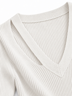 Maglia a Costine con Scollo a V e Maniche Lunghe | Stile Casual