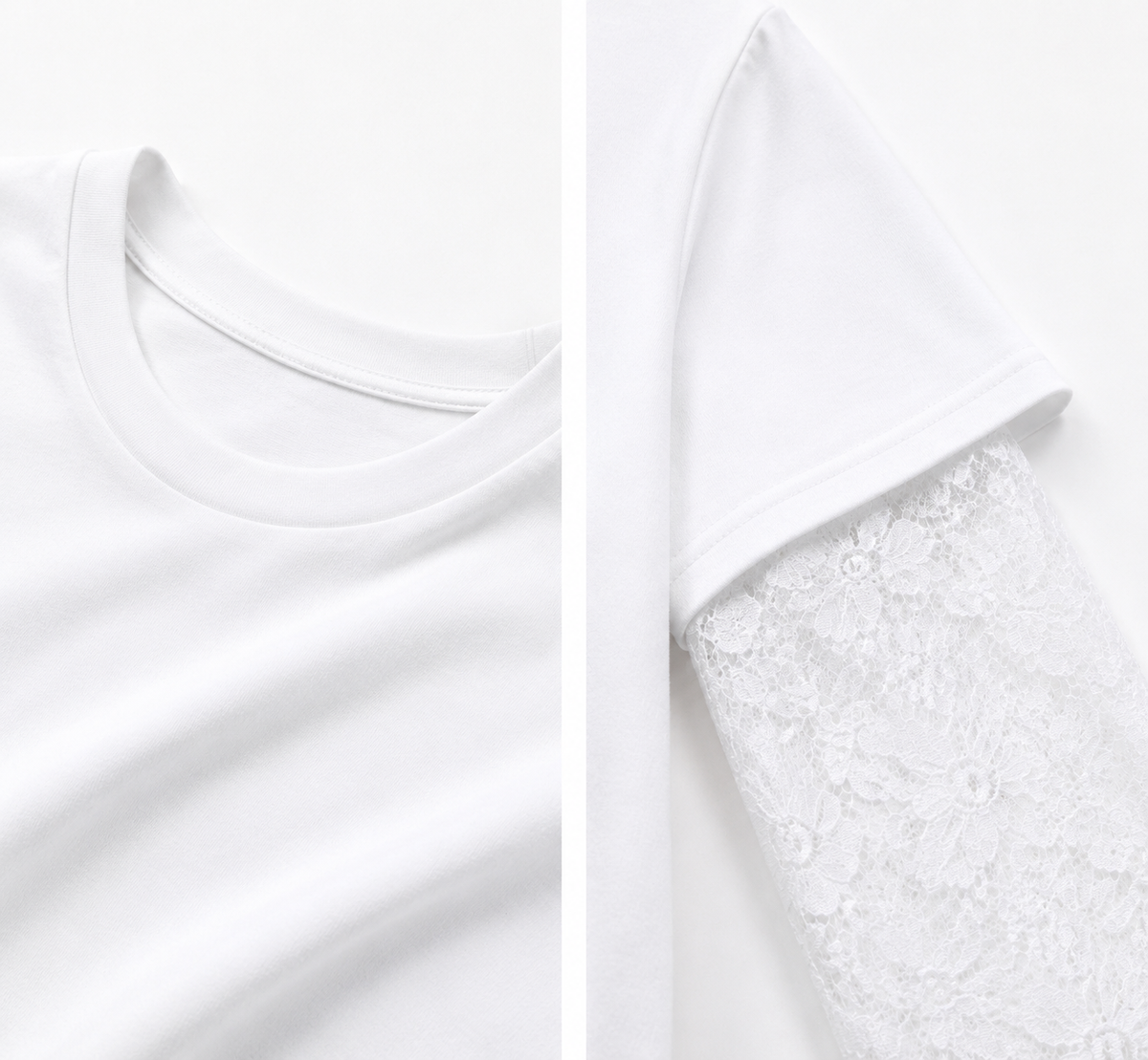 Maglia con Maniche in Pizzo e Girocollo