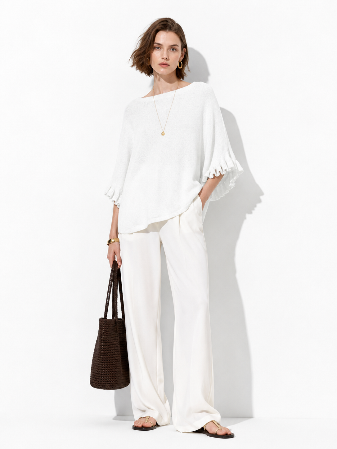 Maglia Loose a Maniche Svasate con Balze | Stile Casual