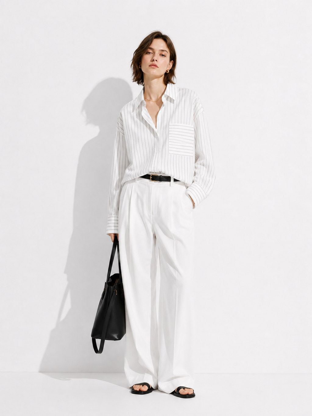 Camicia Loose a Righe Verticali con Tasca | Stile Casual