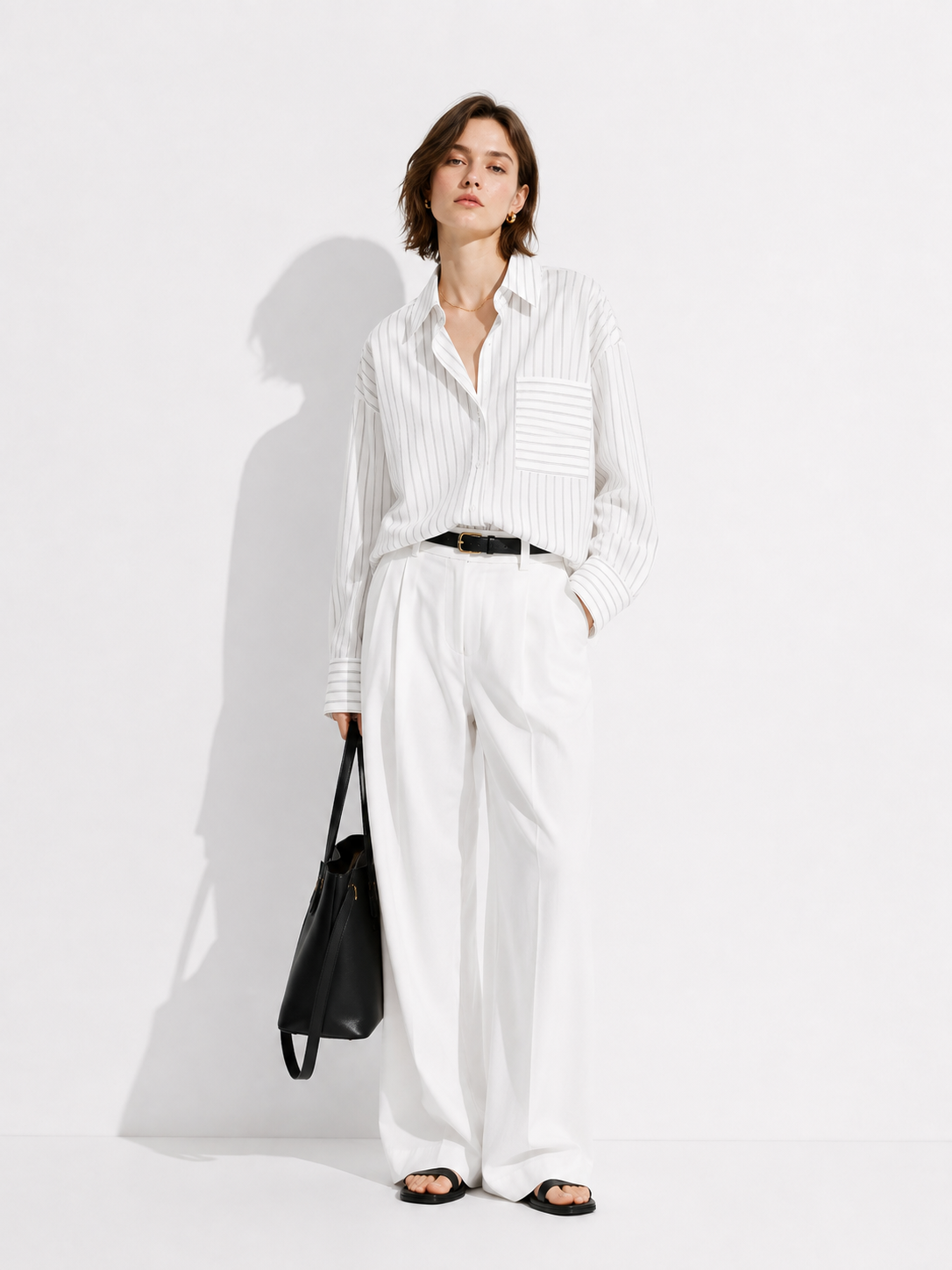 Camicia Loose a Righe Verticali con Tasca | Stile Casual