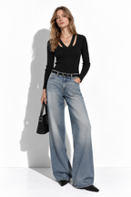 Maglia a Costine con Scollo a V e Maniche Lunghe | Stile Casual