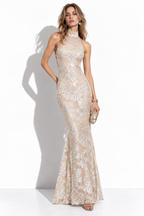 Abito Maxi con Scollo Halter e Paillettes | Stile Elegante