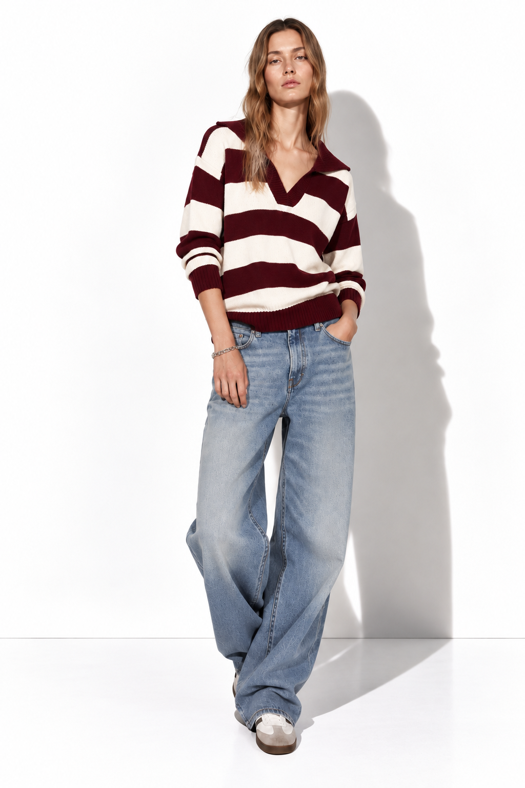 Maglia a Righe con Scollo a V e Maniche Lunghe | Stile Casual