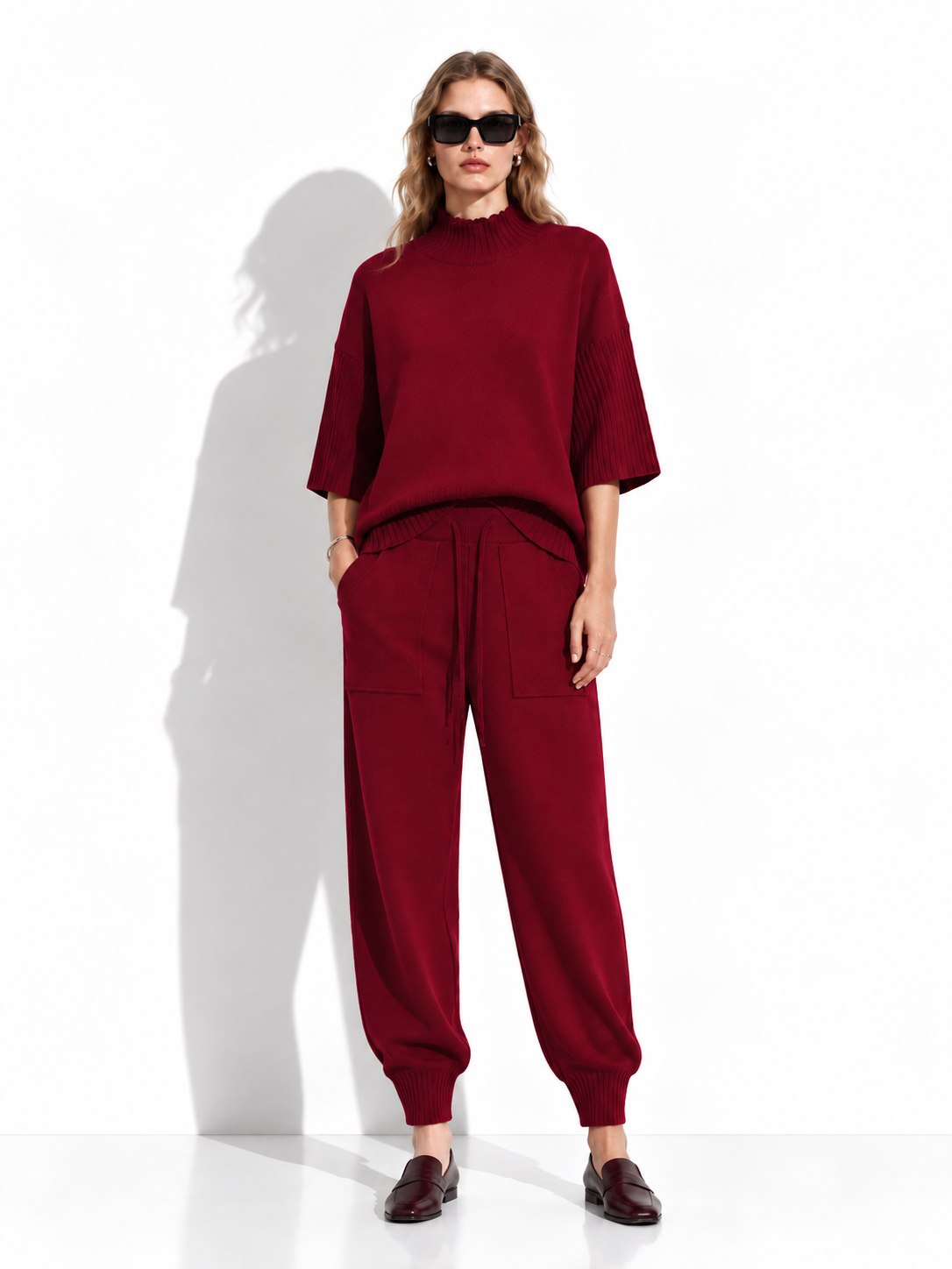 Knitted Set with High Neck and Drawstring | Casual Style