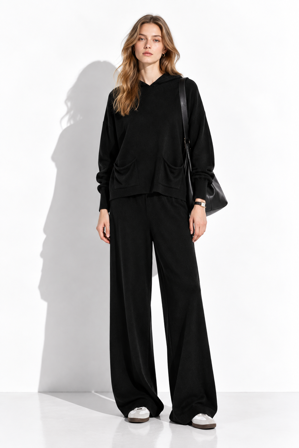 Knitted Set with Hood and Wide-Leg Pants | Casual Style