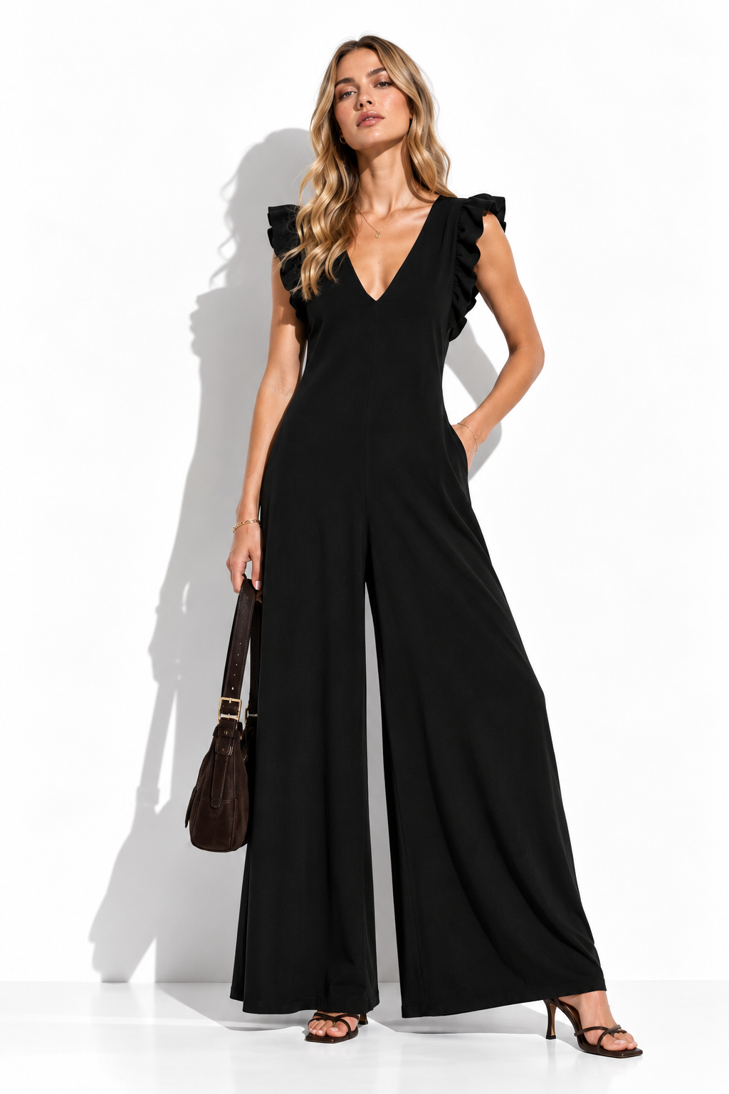 Tuta Militare a Gamba Larga con Spalline Arricciate | Casual Chic