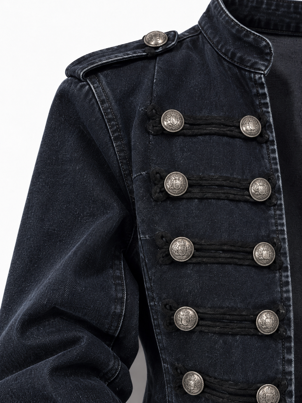 Giacca in Denim Lavato con Collo Alto e Bottoni | Stile Casual
