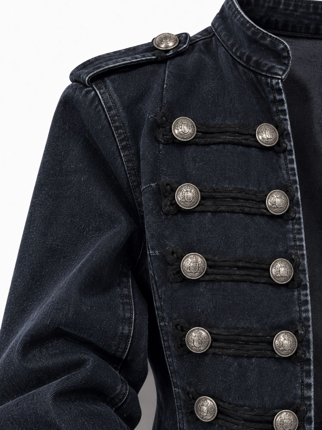 Giacca in Denim Lavato con Collo Alto e Bottoni | Stile Casual