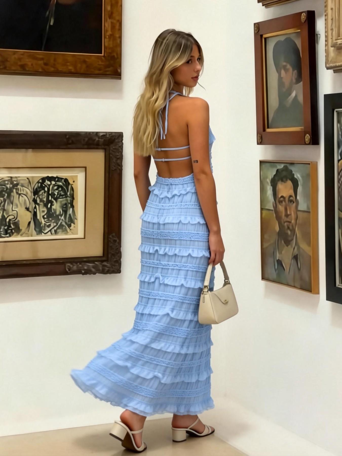 URBANREVERSE Maxi Dress Halter Dress Women Long Dress Backless Dress Ruffle Dress Bodycon Dress Elegant Dress Evening Dress Party Dress Summer Outfit Chic Style Fashion Trend Spring Summer Made in Italy