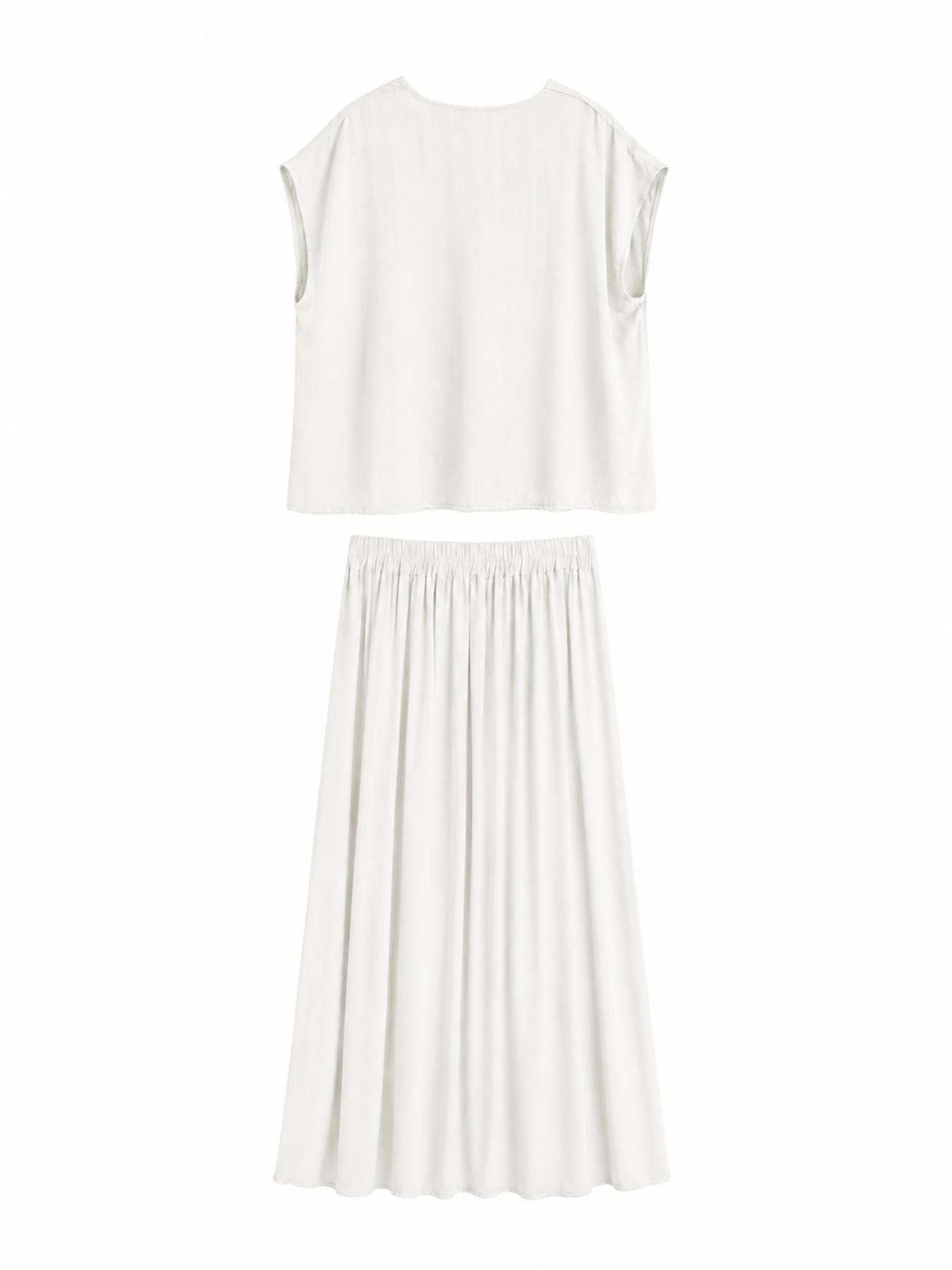 URBANREVERSE Women Viscose Co Ord Set Oversized V Neck Top and Flowing Maxi Pocket Skirt Two Piece Summer Outfit Elastic Waist Pocket Skirt Casual Elegant Holiday Dinner Party Guest Wear Made in Italy