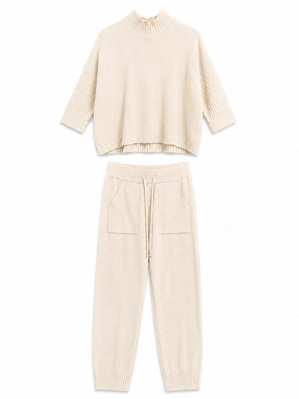 Knitted Set with High Neck and Drawstring | Casual Style