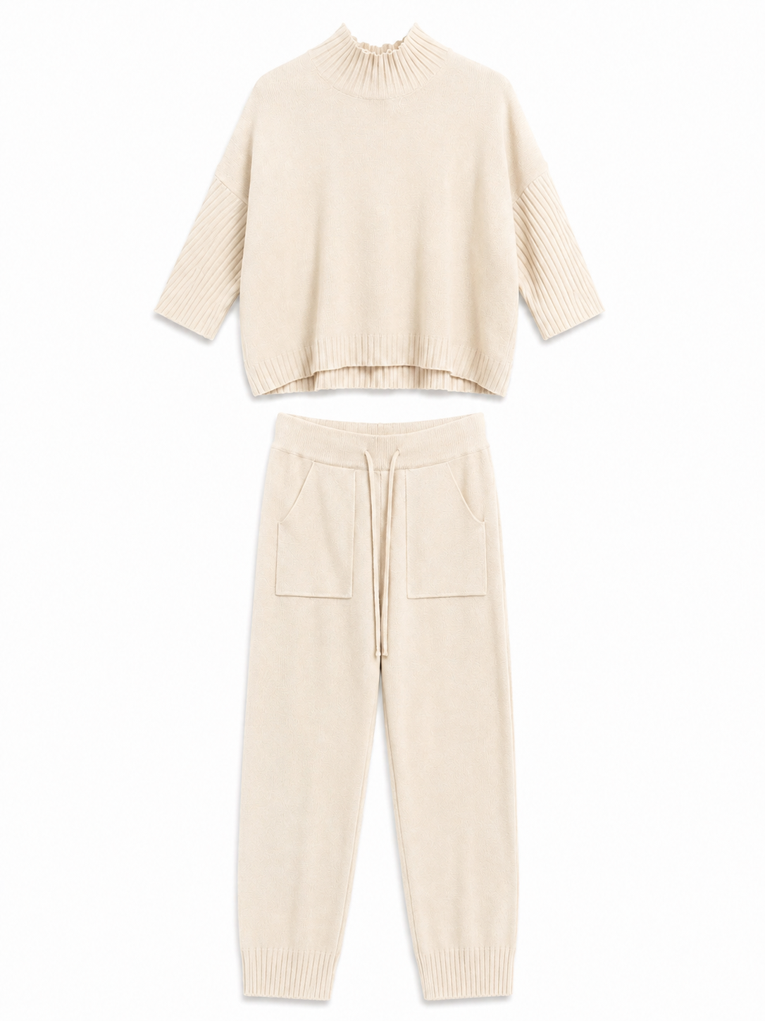 Knitted Set with High Neck and Drawstring | Casual Style