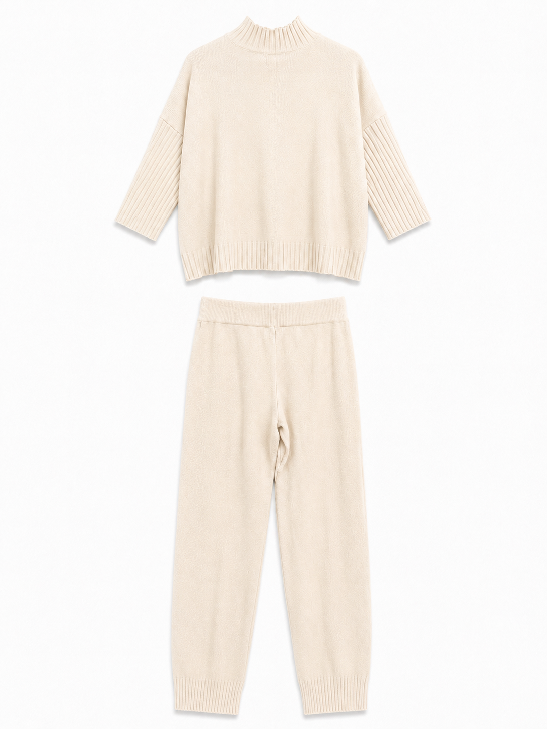 Knitted Set with High Neck and Drawstring | Casual Style