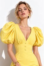 Abito Midi con Scollo a V e Maniche a Sbuffo | Stile Elegante