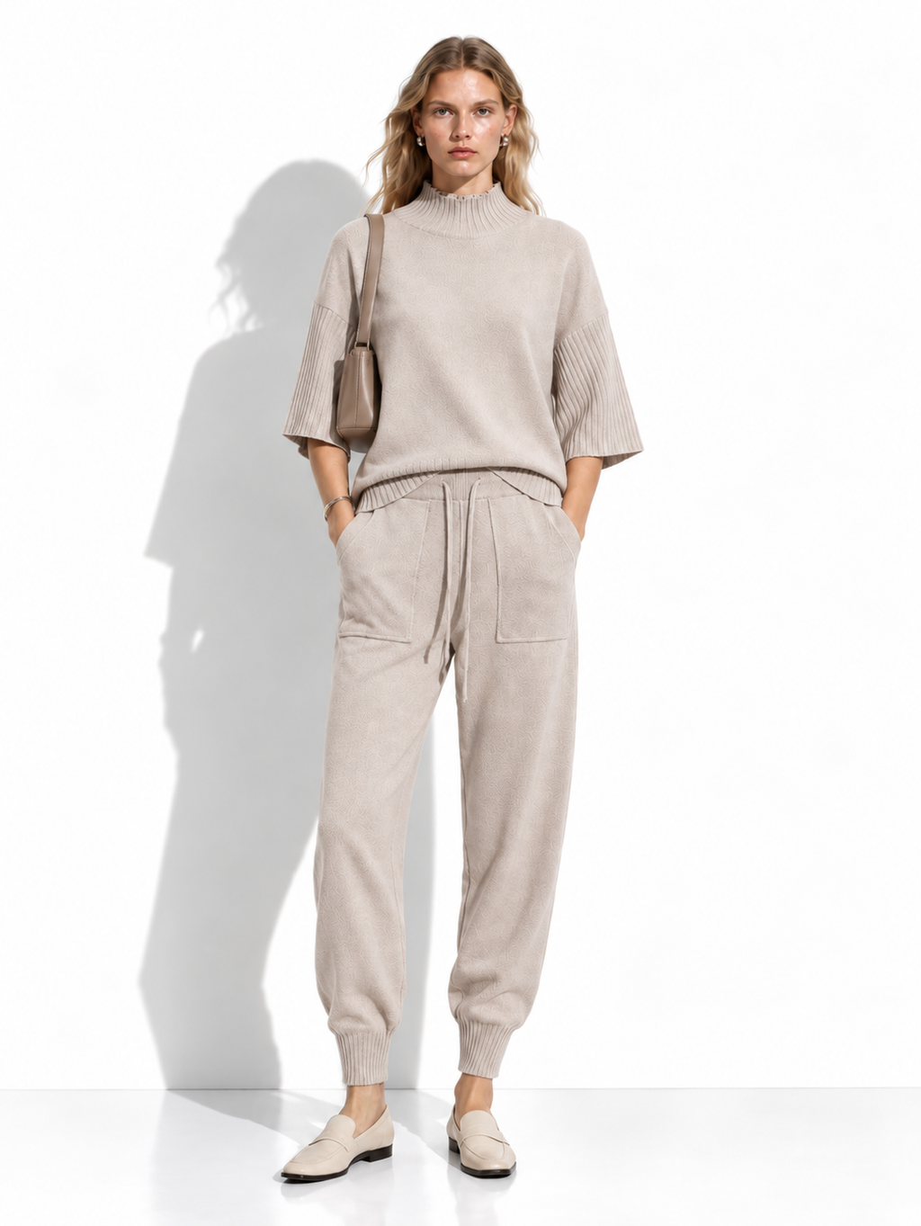 Knitted Set with High Neck and Drawstring | Casual Style